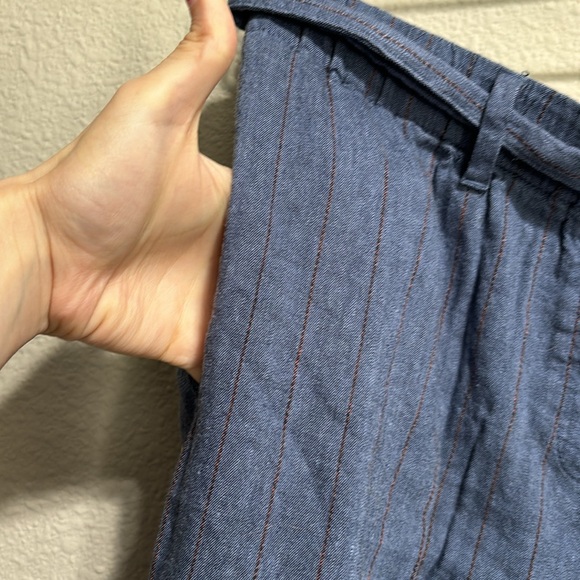 J Jill Linen Stretch Blue Denim pinstriped orange Small waist tie paperbag pants - Picture 8 of 8
